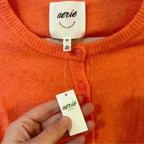 NWT Aerie Campus Cool Plush Cardigan Orange Wool Alpaca Soft Blend Size XXS - Picture 5 of 7